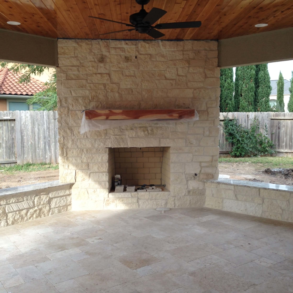 sandstone brick outdoor kitchen