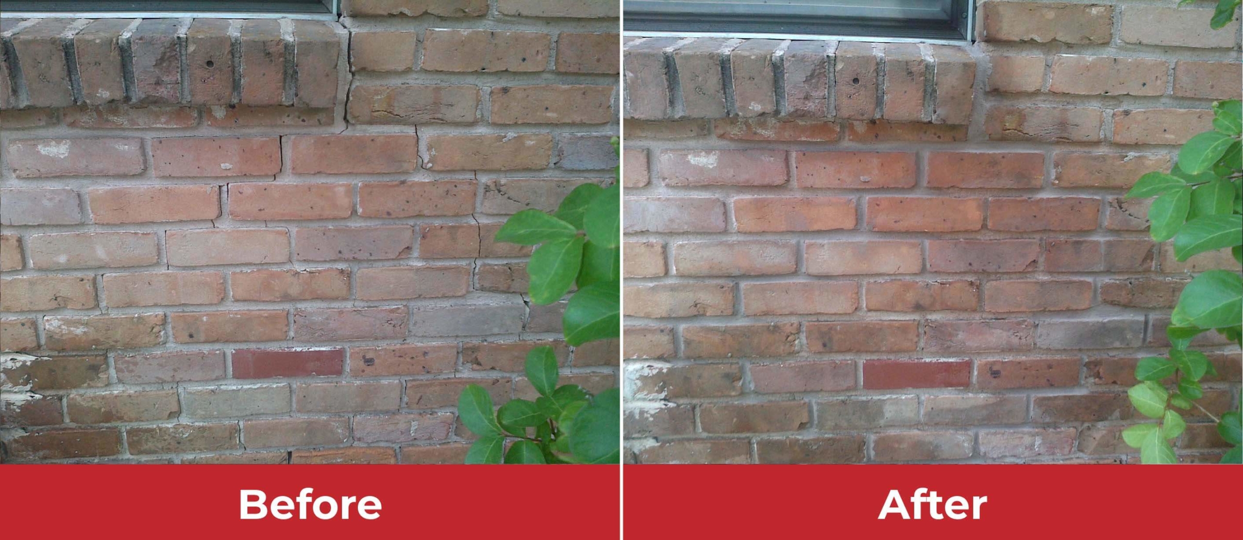brick wall crack before and after
